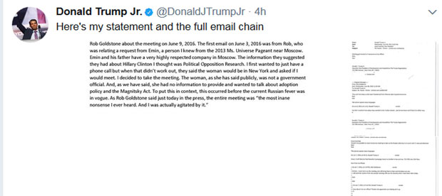 СУМЊИВО ОТКРОВЕЊЕ: Мејлови Трамповог сина сведоче да је желео информације о Хилари